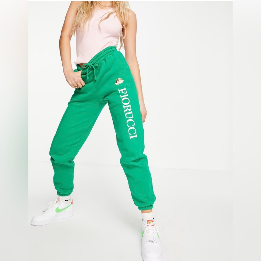 FIORUCCI cotton embroidered logo angel green joggers sweatpants size S RARE find
